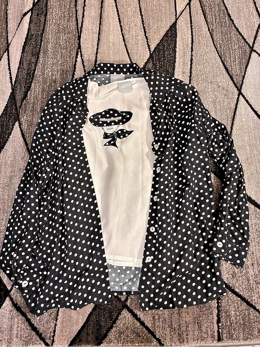 Vintage Blair Women's Polka Dot Button Down Top in Black & White